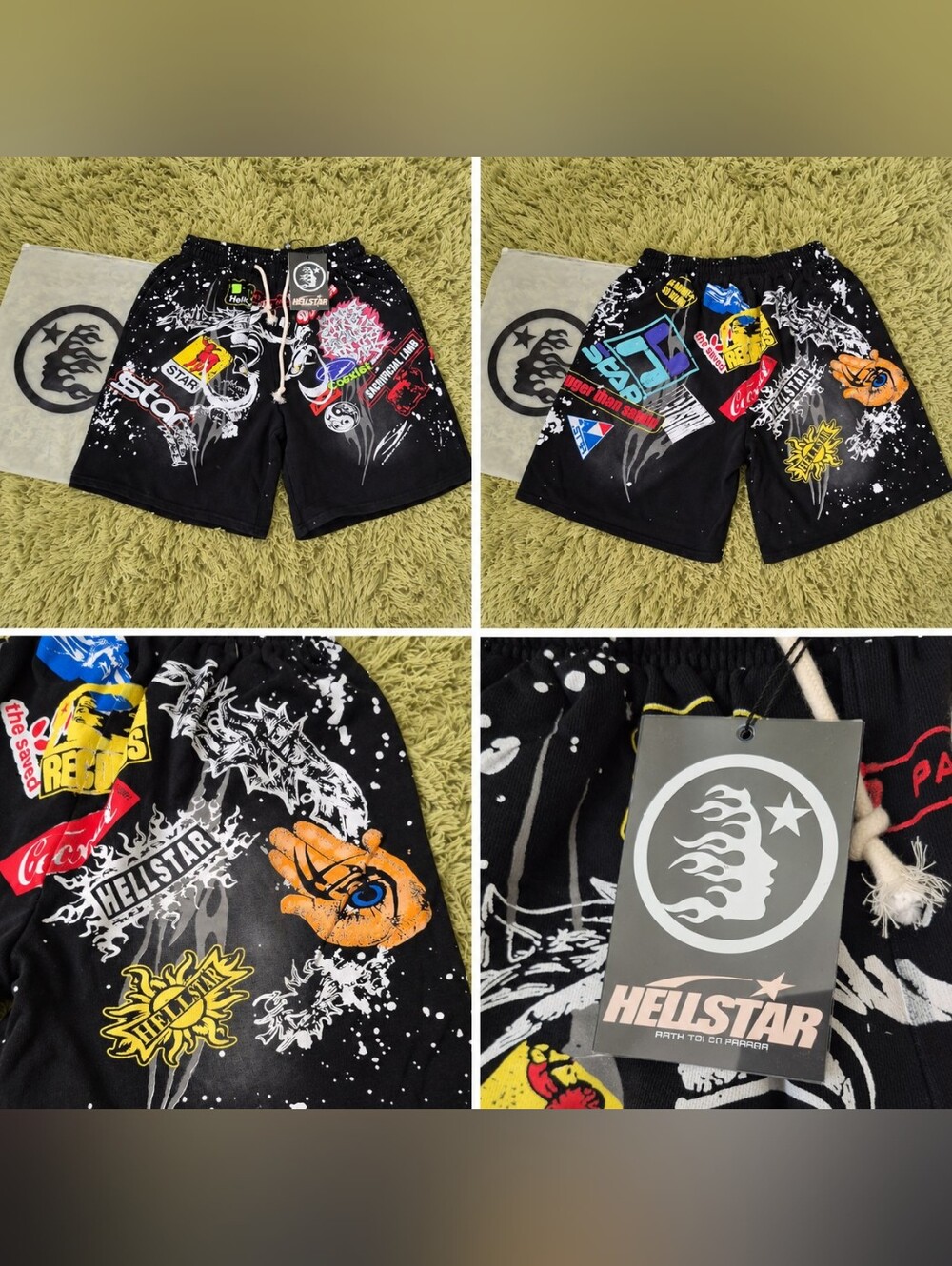 🚨Hellstar Men’s Black Multicolor Graphic Drawstring Shorts XL NWT
